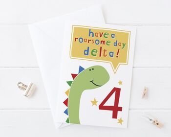 Carte d'anniversaire de dinosaure - carte personnalisée pour les enfants - tout âge - carte mignonne de dinosaure - anniversaire de dinosaure - conception de clin d'oeil - carte pour des garçons - 1