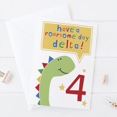 Dinosaur Birthday Card - personalised card for children - any age - cute dinosaur card - dinosaur birthday - wink design - card for boys - 5