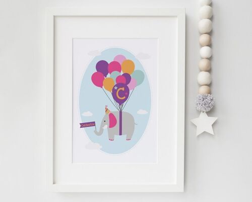 Elephant Nursery Print - Personalized print for children - elephant nursery decor - new baby gift - gift for children - girls birthday gift - Unmounted A4 Print (£18.00)