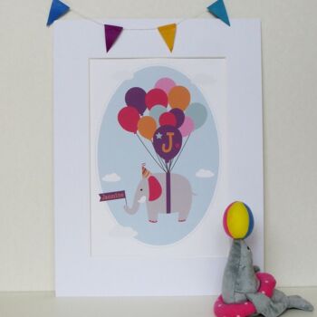 Impression de pépinière d'éléphant - Impression personnalisée pour les enfants - décor de pépinière d'éléphant - nouveau cadeau de bébé - cadeau pour les enfants - cadeau d'anniversaire de filles - impression A4 non montée (£ 18.00) 3