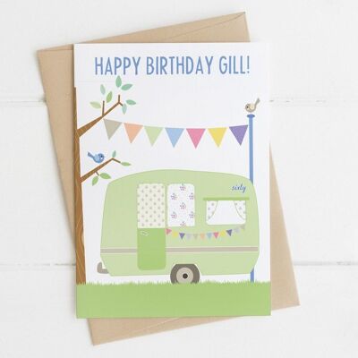 Carte d'anniversaire caravane vintage 40e 50e 60e 70e