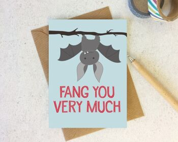 Carte de remerciement chauve-souris 'Fang You Very Much' - Carte de remerciement - cartes mignonnes - carte de remerciement drôle - carte batty - animal mignon - winkdesign - merci 1