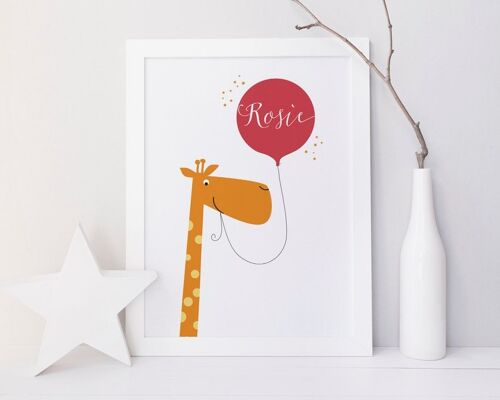 Giraffe Print for children - personalised print - nursery decor - baby girl gift - christening gift - personalized art - kids decor - uk - Unmounted A4 Print (£18.00)