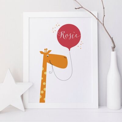 Impresión de jirafa para niños - impresión personalizada - decoración de guardería - regalo de niña - regalo de bautizo - arte personalizado - decoración de niños - Reino Unido - Impresión A4 sin montar (£ 18.00)