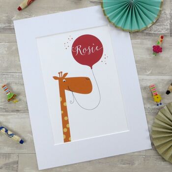 Impression de girafe pour enfants - impression personnalisée - décor de pépinière - cadeau de bébé fille - cadeau de baptême - art personnalisé - décor d'enfants - Royaume-Uni - Impression A4 non montée (18,00 £) 3