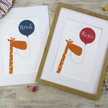 Impression de girafe pour enfants - impression personnalisée - décor de pépinière - cadeau de bébé fille - cadeau de baptême - art personnalisé - décor d'enfants - Royaume-Uni - Impression A4 non montée (18,00 £) 4