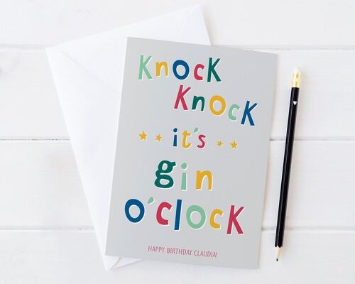 Funny Birthday card - knock knock it's GIN o'clock - personalized - party invite - personalised - custom - large card - UK