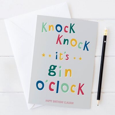 Funny Birthday card - knock knock it's GIN o'clock - personalized - party invite - personalised - custom - large card - UK