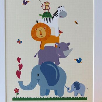 Animal Nursery Print pour enfants - imprimé personnalisé - décor de pépinière - imprimé zoo - éléphant rhinocéros lion singe zèbre imprimé - nouveau cadeau de bébé - cadre en chêne + monture (60,00 £) 3