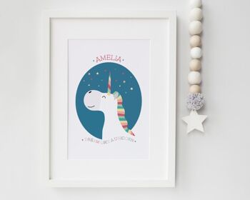 Impression de rêve de licorne personnalisée pour enfants - Impression A4 non montée (18,00 £) Impression non personnalisée 3