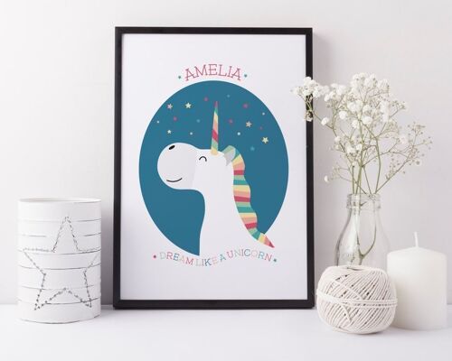 Children's Personalised Unicorn Dream Print - Mounted 30x40cm (£25.00) Print with Name