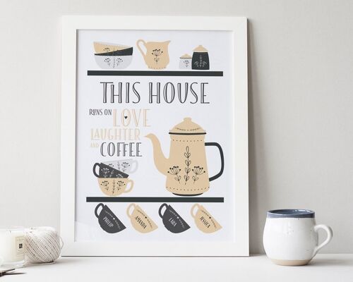 Scandi Style Family Coffee print - coffee print - kitchen decor - family print - housewarming gift - home decor - coffee print - coffee art - Unmounted A4 Print (£18.00) Sand - 4 cups