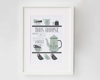 Scandi Style Family Coffee print - coffee print - décor de cuisine - family print - cadeau de pendaison de crémaillère - home decor - coffee print - coffee art - Print in White Mount (£25.00) Bleu - 3 tasses 3