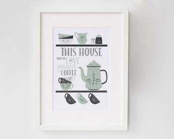 Scandi Style Family Coffee print - coffee print - décor de cuisine - family print - cadeau de pendaison de crémaillère - home decor - coffee print - coffee art - Print in White Mount (£25.00) Vert - 5 tasses 3