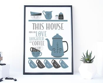 Scandi Style Family Coffee print - coffee print - décor de cuisine - family print - cadeau de pendaison de crémaillère - home decor - coffee print - coffee art - Black frame + mount (£60.00) Blue - 3 cups 4