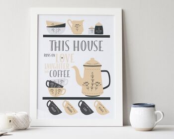 Scandi Style Family Coffee print - coffee print - décor de cuisine - family print - cadeau de pendaison de crémaillère - home decor - coffee print - coffee art - White frame + mount (£60.00) Sable - 4 tasses 1