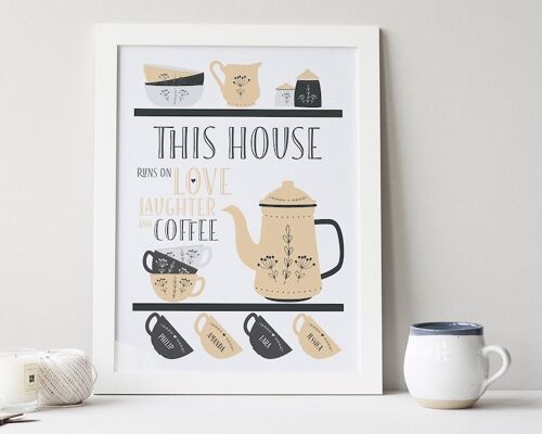 Scandi Style Family Coffee print - coffee print - kitchen decor - family print - housewarming gift - home decor - coffee print - coffee art - White frame + mount (£60.00) Sand - 5 cups