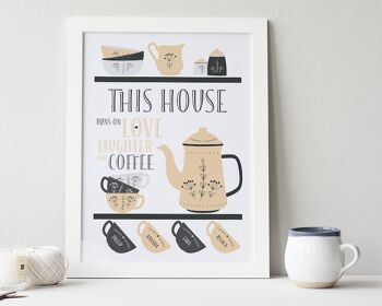 Scandi Style Family Coffee print - coffee print - décor de cuisine - family print - cadeau de pendaison de crémaillère - home decor - coffee print - coffee art - White frame + mount (£60.00) Sable - 5 tasses 1