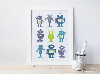 Robot Art Print for Children - Cadre blanc + passe-partout (£60.00) 1