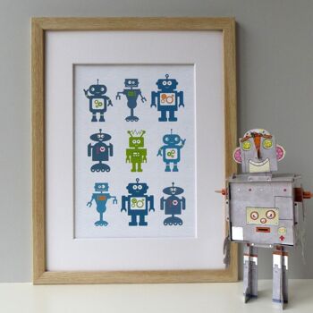 Robot Art Print for Children - Cadre blanc + passe-partout (£60.00) 2