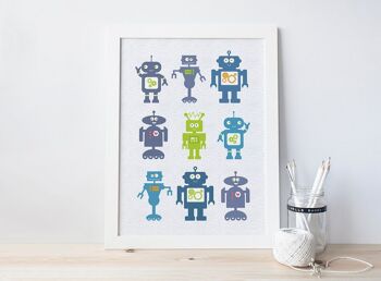 Robot Art Print for Children - Cadre en chêne + support (£60.00) 1