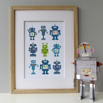 Robot Art Print for Children - Cadre en chêne + support (£60.00) 2