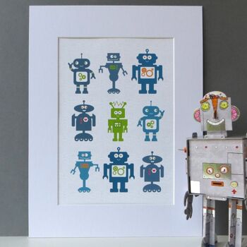 Robot Art Print for Children - Cadre en chêne + support (£60.00) 3