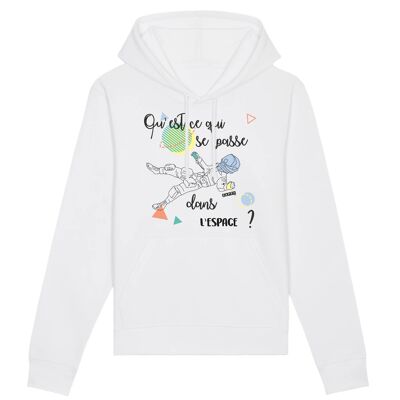 Sweat à capuche unisexe Qu'est-ce qui se passe dans l'Espace ? - Coton Bio - XS - Blanc