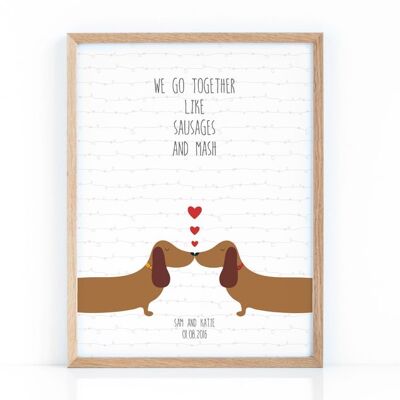 Sausage Dog Love Print for Anniversary, Wedding or Valentines Day - A4 print only (£18.00)