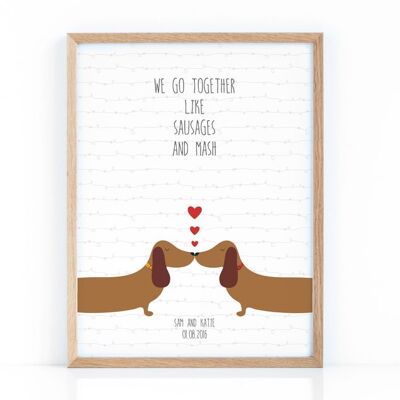Impresión de amor de perro salchicha para aniversario, boda o día de San Valentín - Impresión montada (£ 25,00)