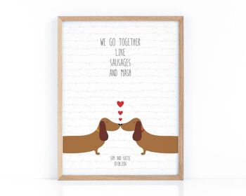Impression d'amour de chien de saucisse pour l'anniversaire, le mariage ou la Saint-Valentin - Impression encadrée blanche (60,00 £) 1