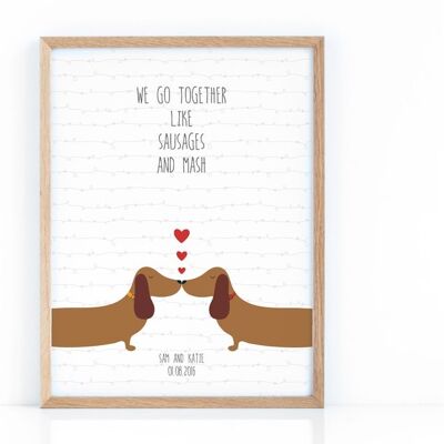 Sausage Dog Love Print for Anniversary, Wedding or Valentines Day - Black Framed print (£60.00)