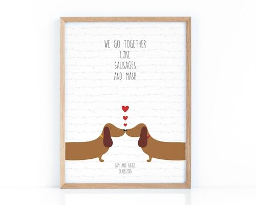 Sausage Dog Love Print for Anniversary, Wedding or Valentines Day - Natural Framed Print (£60.00)