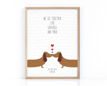 Impression d'amour de chien de saucisse pour l'anniversaire, le mariage ou la Saint-Valentin - Impression encadrée naturelle (60,00 £) 1