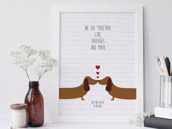 Impression d'amour de chien de saucisse pour l'anniversaire, le mariage ou la Saint-Valentin - Impression encadrée naturelle (60,00 £) 2