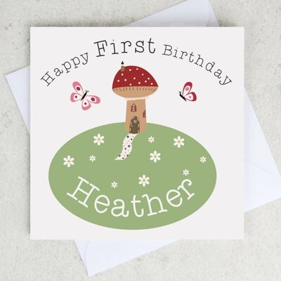 Tarjeta de cumpleaños de tierra de hadas para niños - cualquier edad - tarjeta de toadstool - cumpleaños de niños - tarjeta de país de hadas - tarjeta de cumpleaños de bosque - diseño de guiño