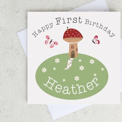Fairy land Birthday Card for children - any age - toadstool card - kids birthday - fairyland card - woodland birthday card - wink design