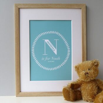 Impression de monogramme de bébé pour garçons - impression personnalisée - cadeau nouveau-né - cadeau pour bébé garçon - décor de pépinière - imprimé bébé bleu - nouveau bébé garçon - Royaume-Uni - Monté 30x40cm (25,00 £) 2