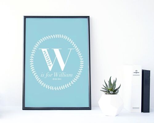 Baby Monogram Print for boys - personalized print - newborn gift - gift for baby boy - nursery decor - blue baby print - new baby boy - uk - Oak Framed Print (£60.00)