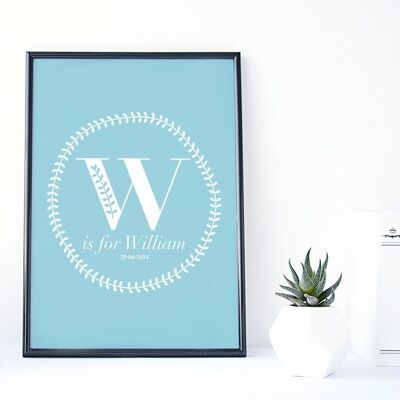 Baby Monogram Print for boys - personalized print - newborn gift - gift for baby boy - nursery decor - blue baby print - new baby boy - uk - Oak Framed Print (£60.00)