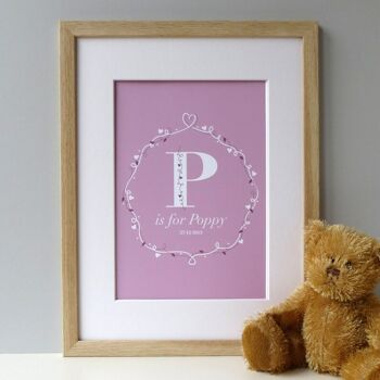 Impression de monogramme de bébé pour les filles - impression personnalisée - cadeau nouveau-né - cadeau pour bébé fille - décor de pépinière - impression de bébé rose - nouvelle petite fille - Impression A4 non montée (18,00 £) 2