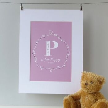 Impression de monogramme de bébé pour les filles - impression personnalisée - cadeau nouveau-né - cadeau pour bébé fille - décor de pépinière - impression de bébé rose - nouvelle petite fille - Impression A4 non montée (18,00 £) 3