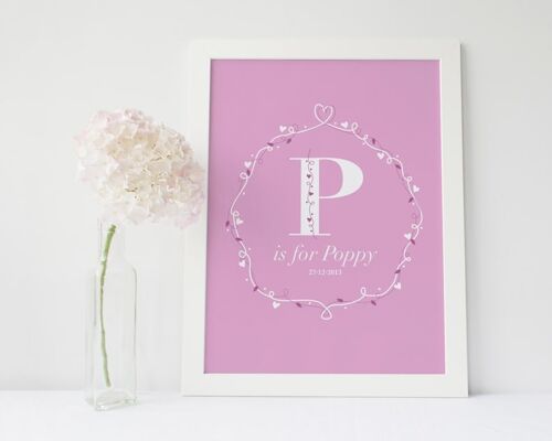 Baby Monogram Print for girls - personalized print - newborn gift - gift for baby girl - nursery decor - pink baby print - new baby girl - Oak Framed Print (£60.00)