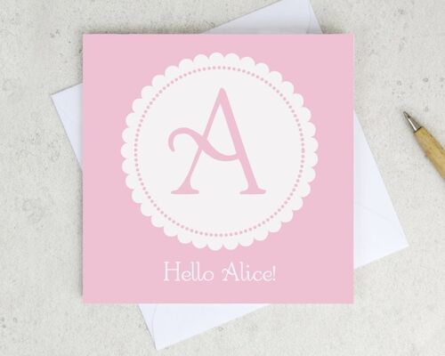 Personalised New Baby Monogram Card - Pink
