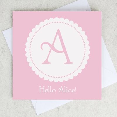 Personalised New Baby Monogram Card - Pink