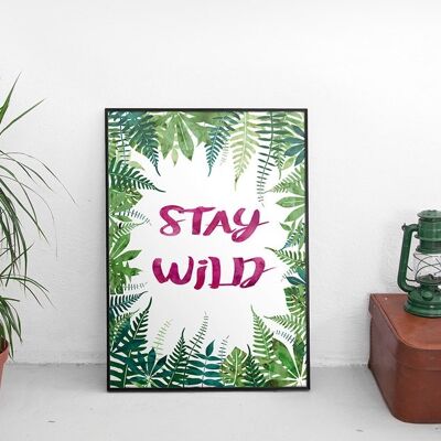 Impresión de follaje de selva tropical 'Stay Wild' - hoja de monstera - regalo de amigo - decoración de la selva - impresión salvaje - decoración tropical - diseño de guiño - Reino Unido - impresión A3 (£ 20,00)
