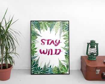 Tropical Jungle Foliage Print 'Stay Wild' - feuille de monstera - cadeau d'ami - décor de jungle - imprimé sauvage - décor tropical - design de clin d'œil - Royaume-Uni - Impression A3 (20,00 £) 1