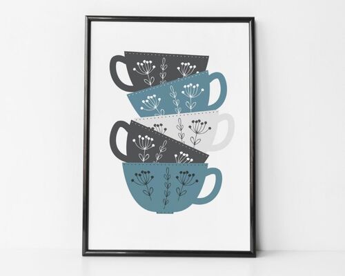 Tea / Coffee Cup Stack Print For Kitchens - scandi style - kitchen print - housewarming gift - friendship gift - tea lovers gift - Unmounted A4 Print (£18.00) Sand