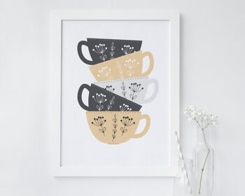 Tasse à thé/café Stack Print For Kitchens - style scandi - impression de cuisine - cadeau de pendaison de crémaillère - cadeau d'amitié - cadeau d'amoureux du thé - Monté 30x40cm (25,00 €) Sable 2