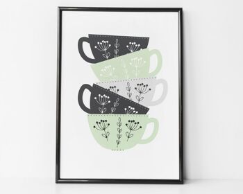 Tasse à thé/café Stack Print For Kitchens - style scandi - impression de cuisine - cadeau de pendaison de crémaillère - cadeau d'amitié - cadeau d'amoureux du thé - Monté 30x40cm (25,00 €) Sable 3